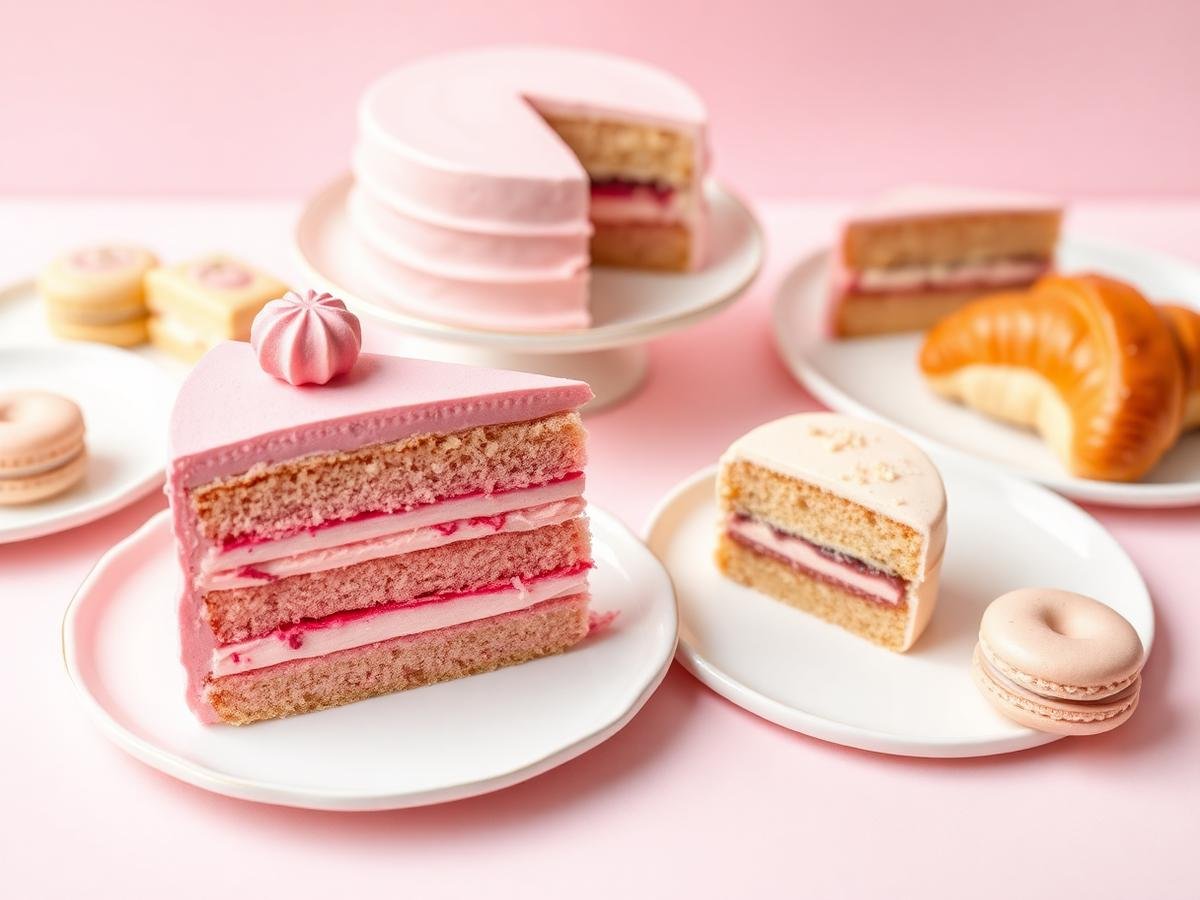 Homemade cakes, macarons and pastries