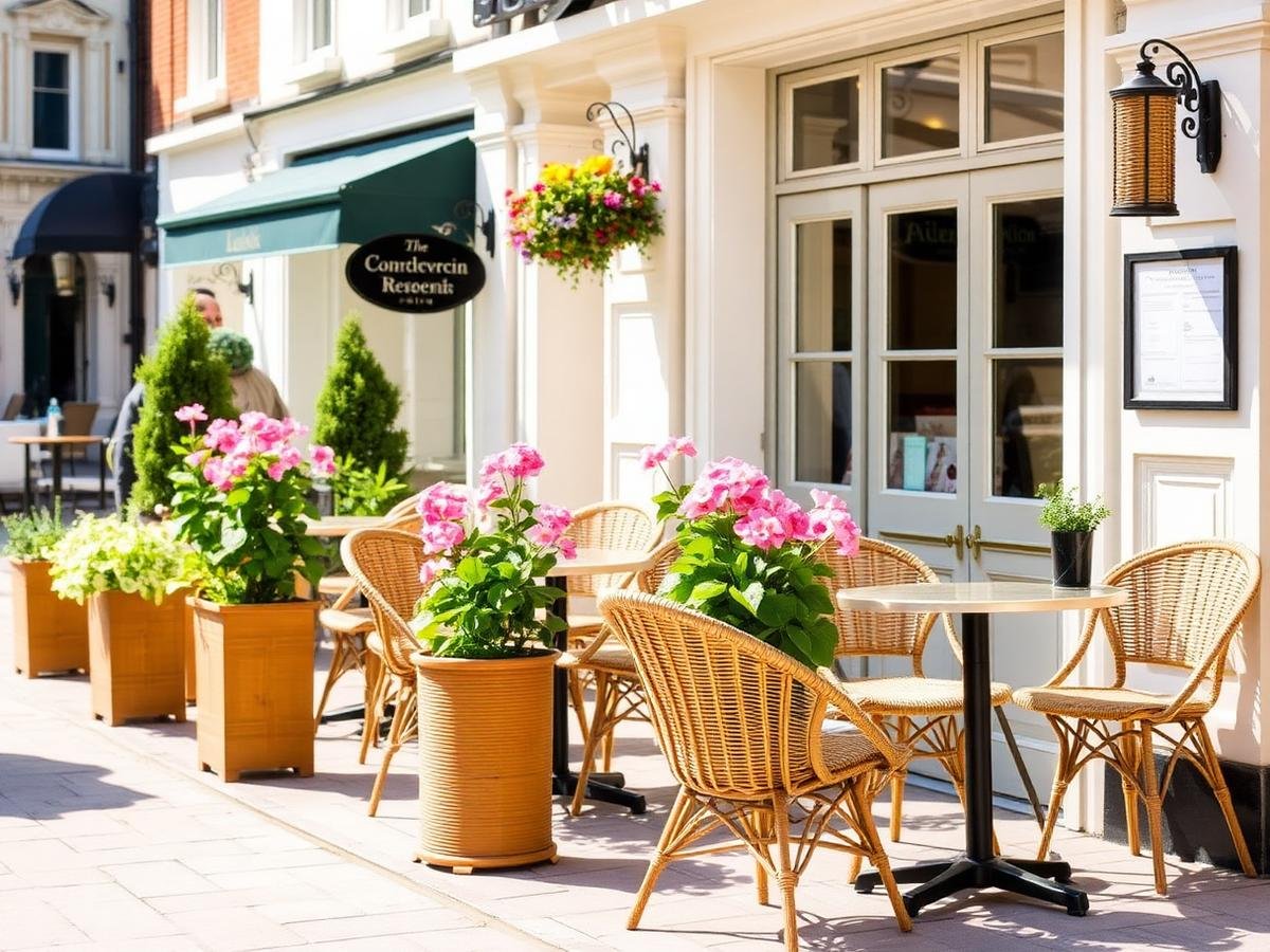 Outdoor terrace seating with flowers